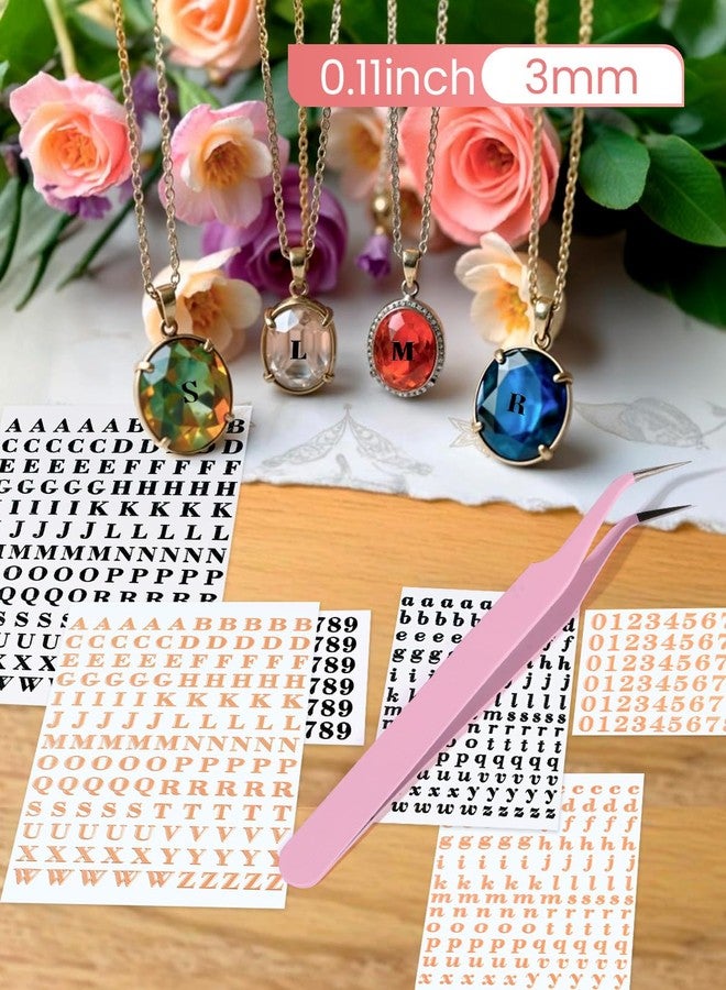 EORTA Letter Stickers 0.11inch with Tweezer Small Alphabet Decals 6 Sheets Self Adhesive Mini Number Sticker for Epoxy Resin Casting DIY Craft Scrapbook Nail Keyboard, Rose Gold/Black, 3mm - Image 4